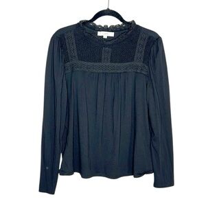 Loft crochet knit high collar long sleeve top size medium